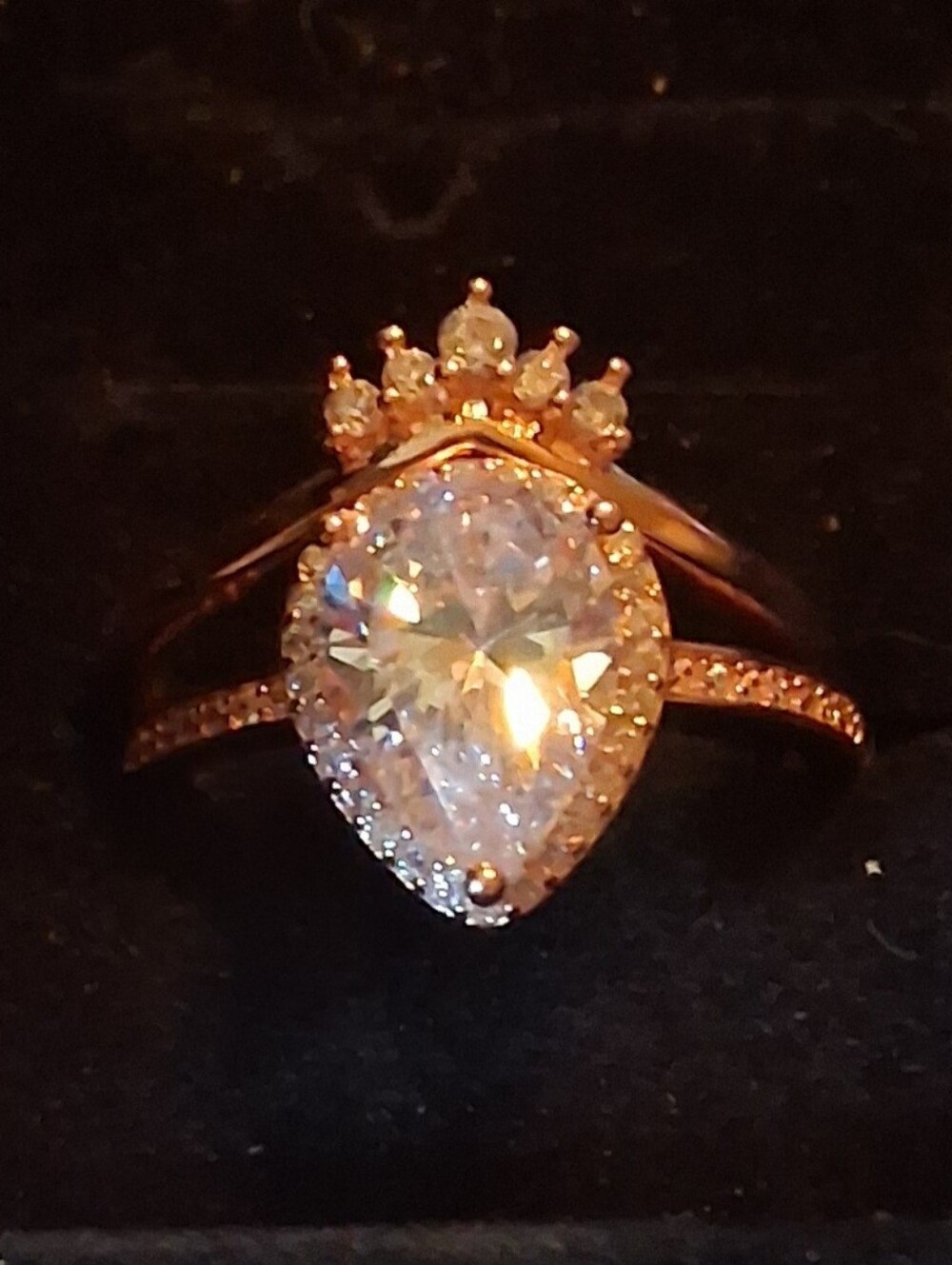 Special Set! New Pandora Rose Gold Teardrop Halo & Tiara Wishbone Rings Size 8.5